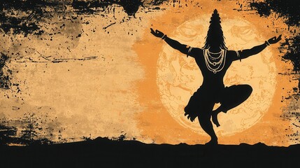 Shiva performing Natarajasana lord of the dance pose, balancing on one leg, symbolizing the dance of cosmic creation and destruction, Shiva, yoga, cosmic dance