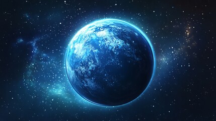 Obraz premium Vector illustration of a realistic planet with liquid surface texture, rendered in spatial horizontal style. Depiction of the planet as seen from a satellite in outer space