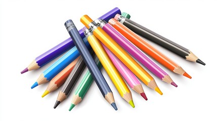 Fototapeta premium Vector illustration of a set of colored pencils in various hues, isolated on a white background. Suitable for use in educational, artistic, or design-related projects. 