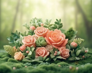 Vibrant Peach Rose Bouquet with Lush Greenery, Creating a Romantic Garden Effect, Perfect for Wedding, Birthday, or Anniversary