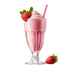 Refreshing strawberry milkshake with whipped cream and garnish