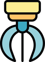 Modern, colorful icon of a robotic claw used in manufacturing and other industries