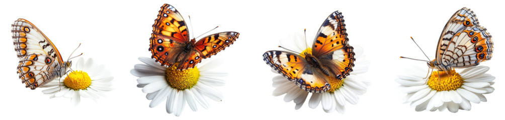 Obraz premium Butterflies resting on daisies showcasing nature's beauty transparent background