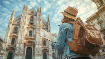 Travel Landmarks: A traveler visiting famous European landmarks