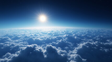 A breathtaking view above the clouds, with a deep blue sky