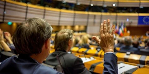 Obraz premium Voting Session: Members of the European Parliament voting during a session