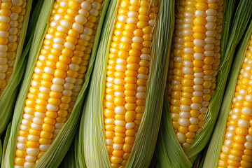 close up of whole sweet corn, full frame, food advertising