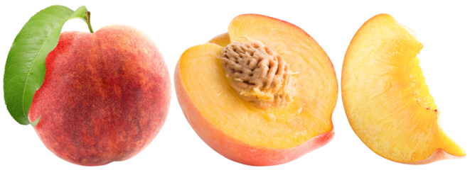 set of peaches isolated on a white background