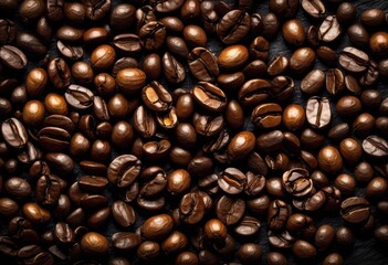 Fototapeta premium high quality close image fresh coffee beans mixed dark slate highlighting rich brown hues textures coffee enthusiasts, artisan, roast, surface, textured