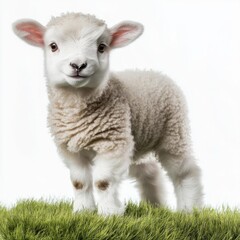 Fototapeta premium Fluffy lamb standing on grass
