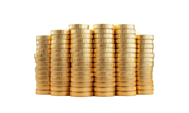 Visually appealing stack of gold coins isolate on transparent background, png, cutout