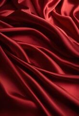 Obraz premium vivid close luxurious rich red fabric folds highlighting texture depth textile design, color, wave, soft, material, pattern, surface, shine, grain, stitch