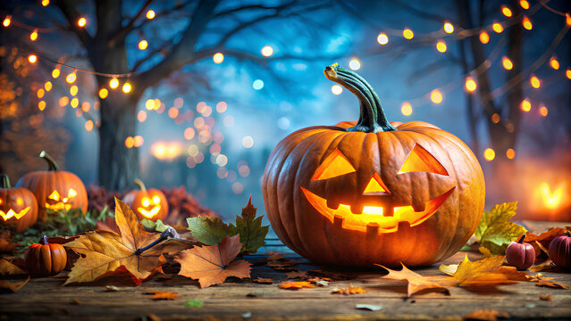 Halloween jack o' lantern, Halloween background with montage for copy space. Halloween concept
