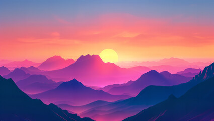 Fototapeta premium The silhouette of mountains under a glowing sky, with minimal foreground distractions