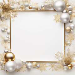 modern golden Christmas floral border frame with ribbon and balls for card design ,white toned ,Generated By Ai