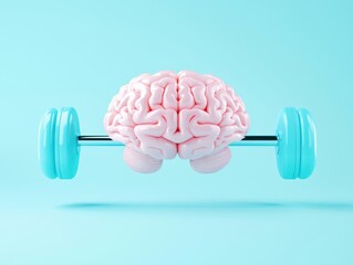A creative representation of fitness and intellect, showcasing a brain shaped like a weightlifting dumbbell.