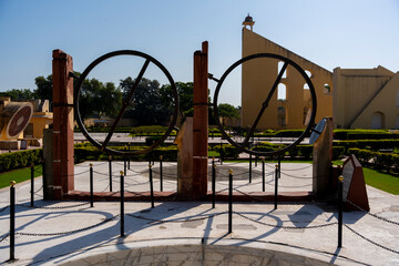 Ancient astronomical instruments at Jaipur’s Jantar Mantar, used for celestial observations, time calculations, and precise measurements of planetary movements.