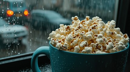 Cozy Popcorn by the Rainy Window