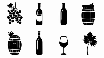 Vector illustration of grape, grape, wine bottle and glass