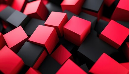 Abstract Red and Black Cubes Composition