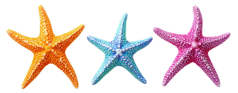 Set of colorful starfish in vivid colors, cut out