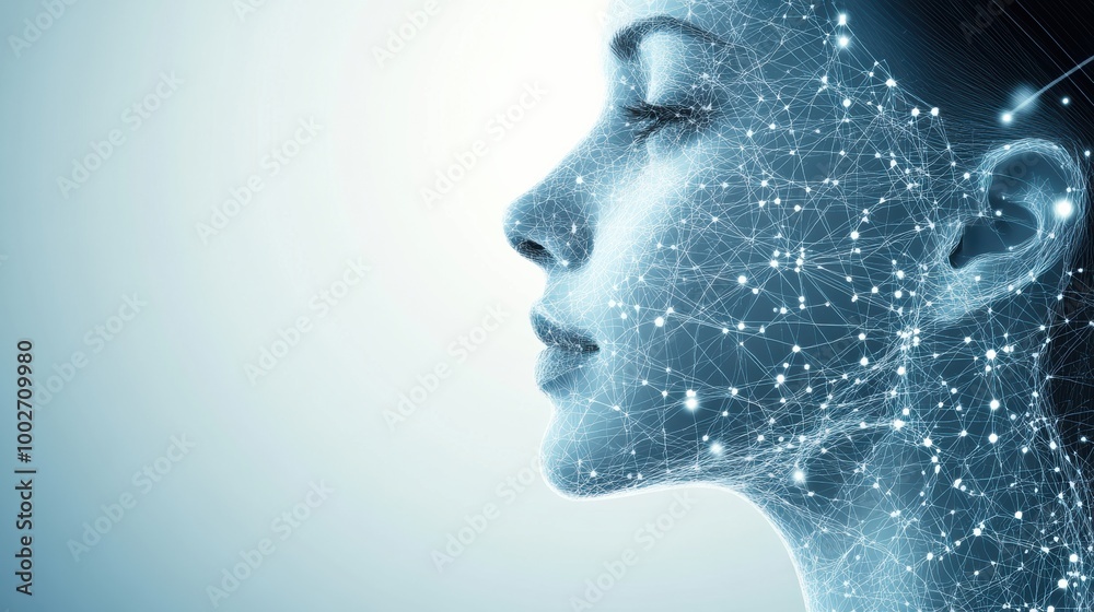 Poster abstract lines and dots form a skincare procedure diagram during a modern aesthetic treatment sessio