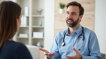 Fototapeta premium Professional Doctor Consultation and Medical Care Image – Healthcare Provider Offering Advice and Patient Consultation