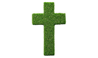 Obraz premium Lush green grass cross symbolizing faith and renewal isolate on transparent background, png, cutout