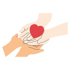 Charity Day Illustration. Two hands form a heart shape symbolizing love, unity, and affection, conveying a powerful message of care and connection.Hand with woman and heart shape. Concept of support a