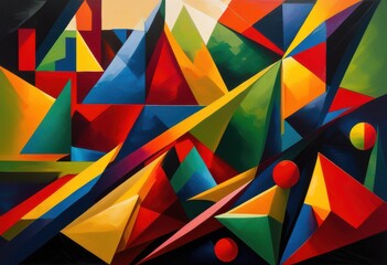 dynamic display colorful geometric shapes contemporary artwork, abstract, aesthetics, design, bold, colors, bright, hues, circular, patterns, composition