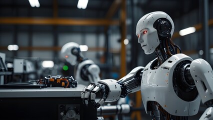 Fototapeta premium AI driven manufacturing robots