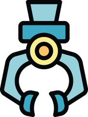 Industrial robotic arm holding a circle with three fingers, filled outline icon for industrial automation concept