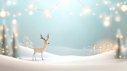 Whimsical Christmas party invitation featuring a snowy winter landscape with reindeer, pine trees, and twinkling lights, creating a magical scene.