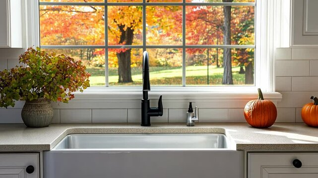 Kitchen Sink with Fall Foliage View
