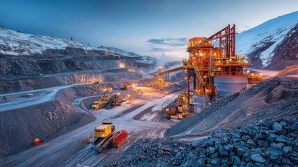 Modern Mining Operation with Heavy Machinery at Work