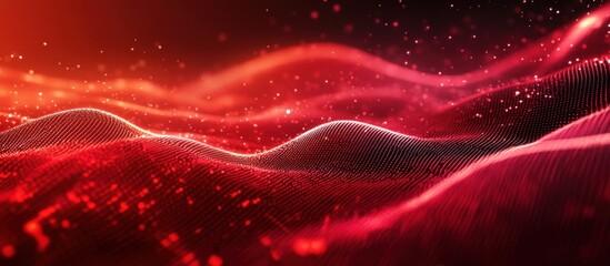Abstract Red Wave with Glowing Particles
