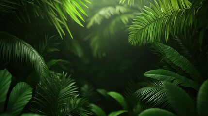 Lush tropical foliage in a vibrant green jungle
