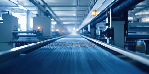 Fototapeta premium Textile Factory with Machines Weaving Fabric