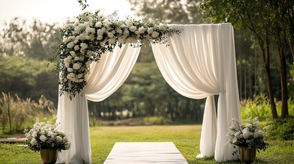 Elegant fabric draping arch rental service offering a hassle free and beautiful option for outdoor weddings events