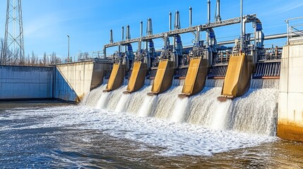 Hydroelectric Power Station on River Generating Energy