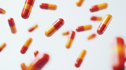 Colorful Medical Capsules and Pharmaceuticals Scattered on a Clean Background