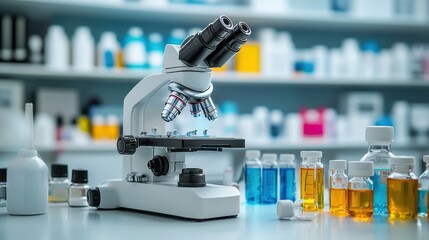 Laboratory Microscope in Scientific Research Setting with Experimental Equipment