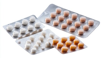 Assortment of Pharmaceutical Medication Tablets and Capsules in Blister Packs