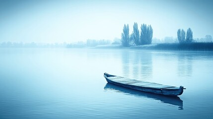 Obraz premium Misty Dawn at Serene Lake with Wooden Dock
