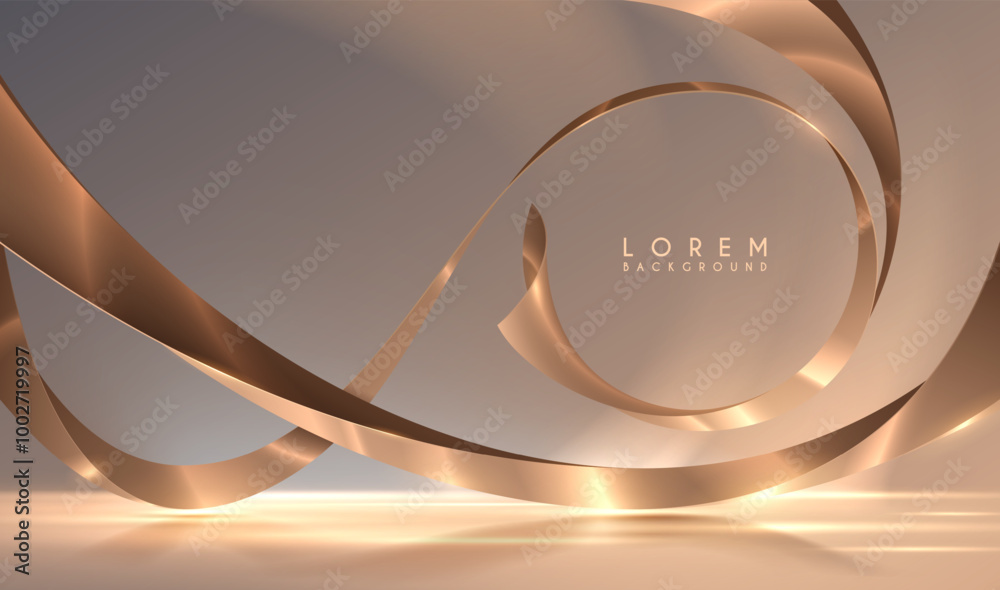 Wall mural golden waved lines with light effect