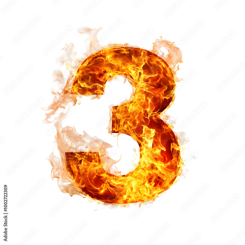 Poster a digital of the number 3 engulfed in intense,fiery flames. the design showcases a powerful,explosiv