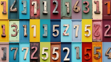 Vibrant collage of colorful house numbers arranged in a grid, showcasing diversity and creativity in urban design.