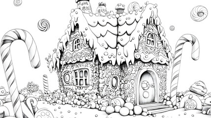 Fototapeta premium Traditional Gingerbread House with Candy Canes and Frosting
