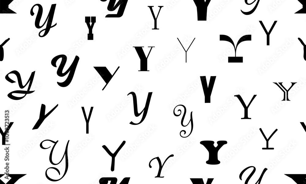 Fototapete vector seamless alphabet pattern with black bold latin letters. white repeatable unusual background.