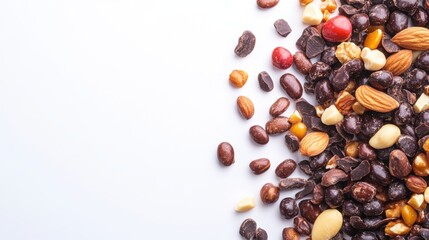 Raisin grain and a variety of nuts closeup view